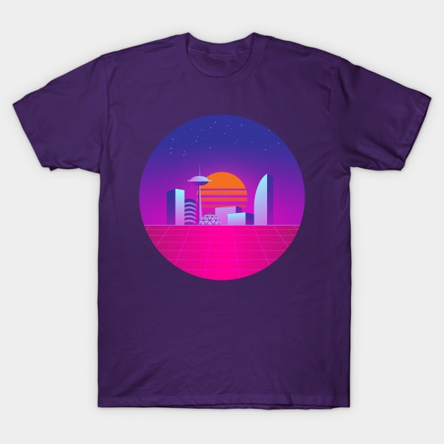 Synthwave 80's neon city T-Shirt by RARA_AVIS